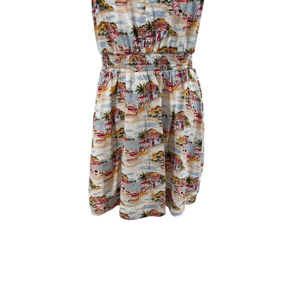 Boden Smocked Waist Mini Dress Paradise Bay Beach Print White Size US 12R - Picture 11 of 13